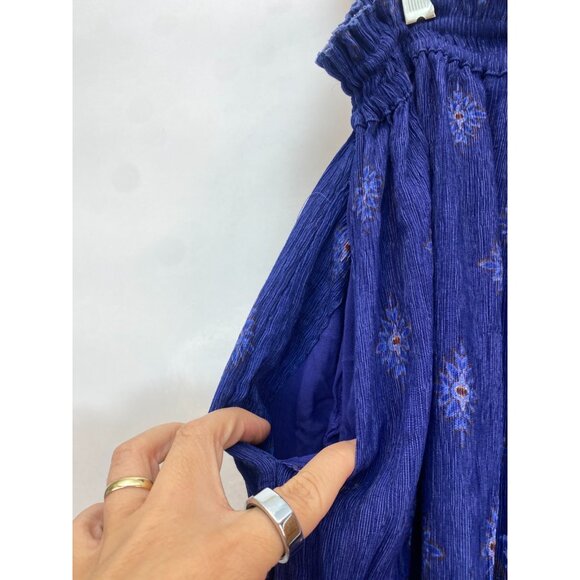 Free People Women's Gold Dust Pleated Palazzo Pant Purple Boho Wide Leg Large - Picture 4 of 8